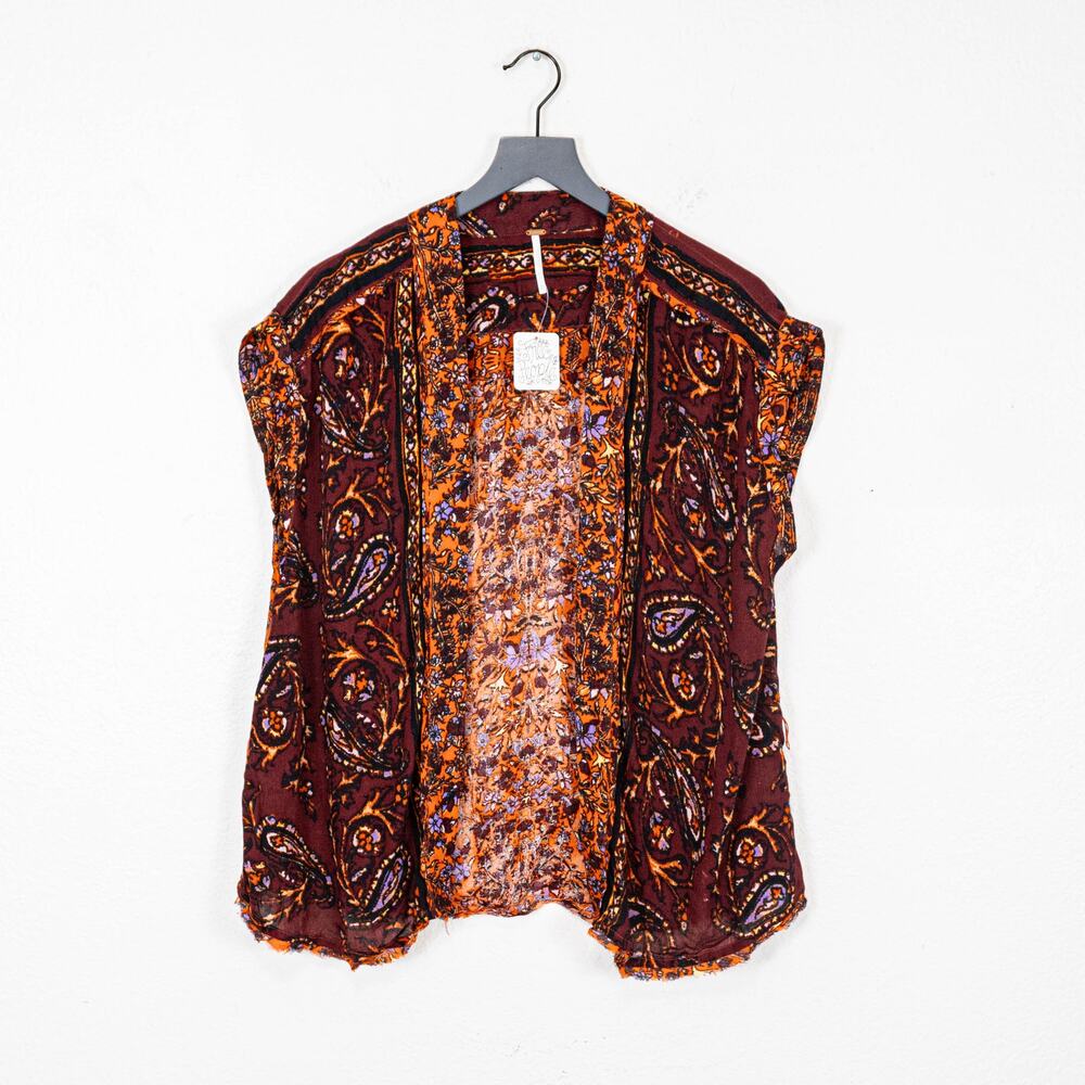 Free People Boho Paisley Kimono Cardigan vest open front sz XS - Picture 8 of 10
